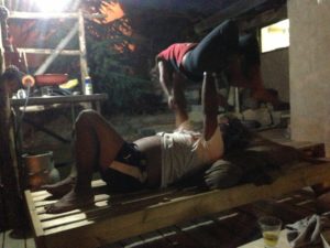 Bench-pressing his daughter.