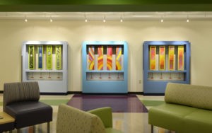 Playful Prisms is an interactive artwork in Children’s Hospitals of MN, St. Paul Branch.