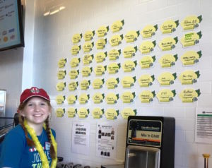 Paper lemons line the walls of the Rita's location in Eagan throughout last July, as part of the fundraising efforts for Alex's Lemonade Stand. Photo used with permission from Angela and Adam Aillqni. 