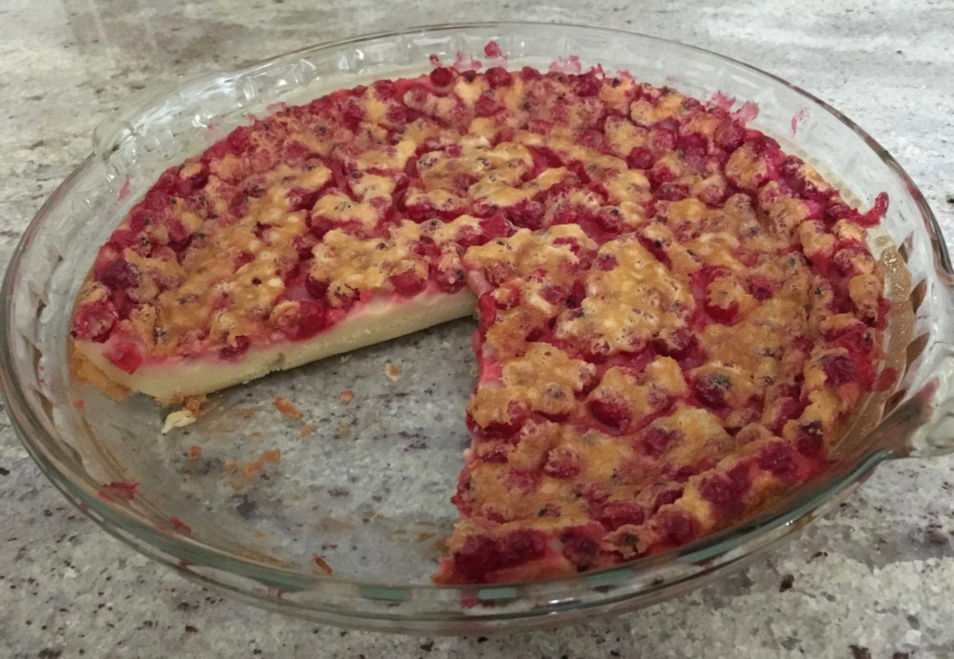 currant clafoutis missing a piece