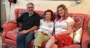 Rosie Jablonsky (right) with her dad, Eugene, and grandma, Atarah, at a recent visit to Curl Power.