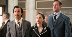 Mel Wulf (Justin Theroux), Ruth Bader Ginsburg (Felicity Jones), and Marty Ginsburg (Armie Hammer) in "On The Basis Of Sex." Photo Courtesy Focus Films