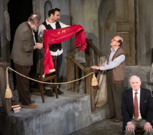 Charles Numrich, Avi Aharoni, Raye Birk and Nathaniel Fuller in “Shul” from the Minnesota Jewish Theatre Company. (Photo by Sarah Whiting)