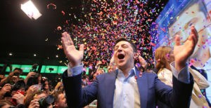 Volodymyr Zelensky celebrates his election win. (Flickr photo)