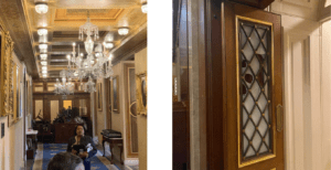 Stacked furniture blocks a door (L) and a window shattered by insurgents at the U.S. Capitol (Photos courtesy Rep. Dean Phillips).