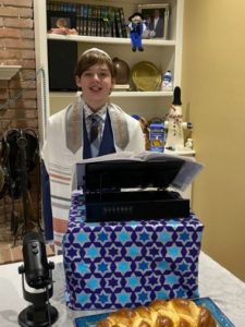 The author's son at his Zoom Bar Mitzvah. 
