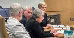 From top: Kristin Thompson, Sen. Steve Cwodzinski, Luda Anastazievsky, and Joe Eggers, testify before the Senate Education Policy Committee on March 6, 2023. (Photo by Lonny Goldsmith/TC Jewfolk).