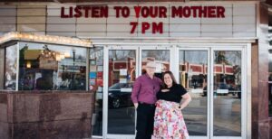 'Listen To Your Mother' producers Vikki Reich and Galit Breen at the Riverview Theatre before the 2022 spring show. (Photo by Ann Marie Photography).
