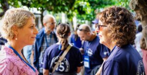 Rehovot resident Dr. Avital Beer, a former P2G Steering Committee member with the JCRC's Sally Abrams at last month's gathering that welcomed the Minneapolis Jewish Federation trip to Rehovot. (Photo by Ethan Roberts Photography)