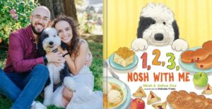 Joshua and Micah Siva with their dog, Buckwheat, the star of their new children's book "1, 2, 3, Nosh With Me."