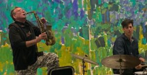 John Zorn plays the saxophone with drummer Chas Smith on Sept. 9 at the Walker Art Center celebration of Zorn's 70th birthday.