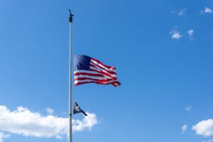 The U.S. flag at half-mast in Queens, NY