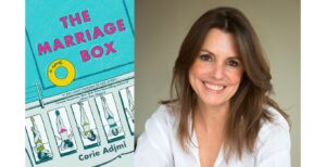 Author Corie Adjmi and the cover of her book "The Marriage Box"