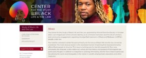 The website header for the Mitchell Hamline School of Law's Center for the Study Of Black Life and Law. The photo at right is the founding director, Dr. T. Anansi Wilson.