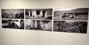 Photos of the destruction from Israeli settlers in Palestinian territory on display at the Local Testimony 2023 exhibition. (Photo by Lonny Goldsmith/TC Jewfolk).