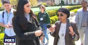 Screenshot from video of Democratic Rep. Ilhan Omar (in sunglasses) visiting Columbia University.