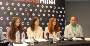 Izzy Lundquist, Halle Wasserman, Alex Stewart, and Benjie Kaplan speak a Thursday, May 2 press conference.