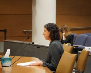 Jewish Community Action Executive Director Beth Gendler at a Minnesota Senate Judiciary Committee hearing on June 25, 2024 (Lonny Goldsmith/TC Jewfolk).