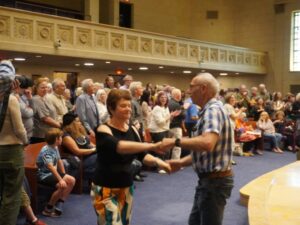 Svetlana and Tziyon Bakal dancing at the Jewbalaya album release concert at Temple Israel on June 6. (Lonny Goldsmith/TC Jewfolk)