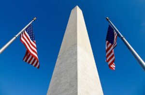 View of the Washington Monument with Flags (Rizka/Wikimedia Commons)