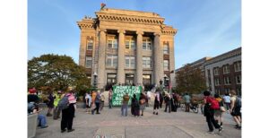 Protesters gather in front of Morrill Hall at the University of Minnesota (Photo Courtesy Danny Spewak/Twitter/KARE 11)