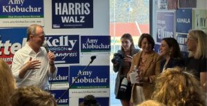 Rep. Adam Schiff (left) with congressional candidate Kelly Morrison (far right), End Citizens United President Tiffany Muller, and Minnesota Sen. Amy Klobuchar. (Lonny Goldsmith/TC Jewfolk).