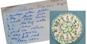 Salmon mousse recipe card and the finished product. (courtesy)