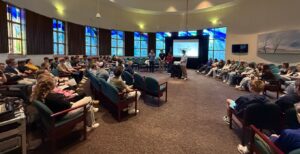 Teens gathered in the Adath Jeshurun chapel for an event prior to the community Oct. 7 commemoration. (Lonny Goldsmith/TC Jewfolk)