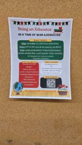 Flyer in a Minneapolis Public School teacher's lounge advertising a MFT Educators for Palestine event.