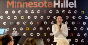 Irene Shavit tells the story of how she survived the Oct. 7, 2023 attack at Minnesota Hillel on Dec. 6, 2024 (Lev Gringauz/TC Jewfolk).