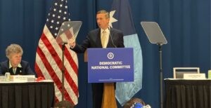 Democratic National Committee Chairman Ken Martin welcomes delegates to the DNC meetings in Minneapolis (Lonny Goldsmith/TC Jewfolk).