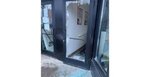 The broken front door at Rebe's Play Cafe in St. Paul (courtesy).