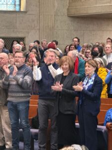 (From left): Retired State Rep. Frank Hornstein, State Sen. Scott Dibble, former Minneapolis Mayor RT Rybak, and U.S. Sens. Tina Smith and Amy Klobuchar. (Lonny Goldsmith TC Jewfolk).