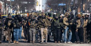 ICE and Border Patrol agents on Nicollet Avenue following the shooting of Alex Pretti on January 24, 2026. (Photo by Chad Davis/Wikimedia Commons)