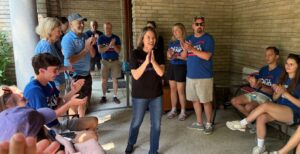 Rep. Angie Craig greets volunteers before a door-knocking event in St. Paul. (Lonny Goldsmith/TC Jewfolk).