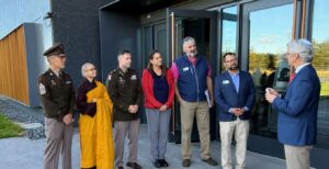 Rabbi Alexander Davis (right) with interfaith leaders and military service personnel for the mezuzah hanging at Minnesota Veterans and Military Museum in Little Falls. (courtesy)